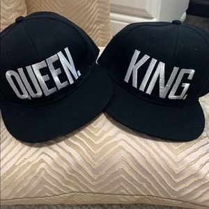 King & Queen Black Flat Bill Snapback Hats